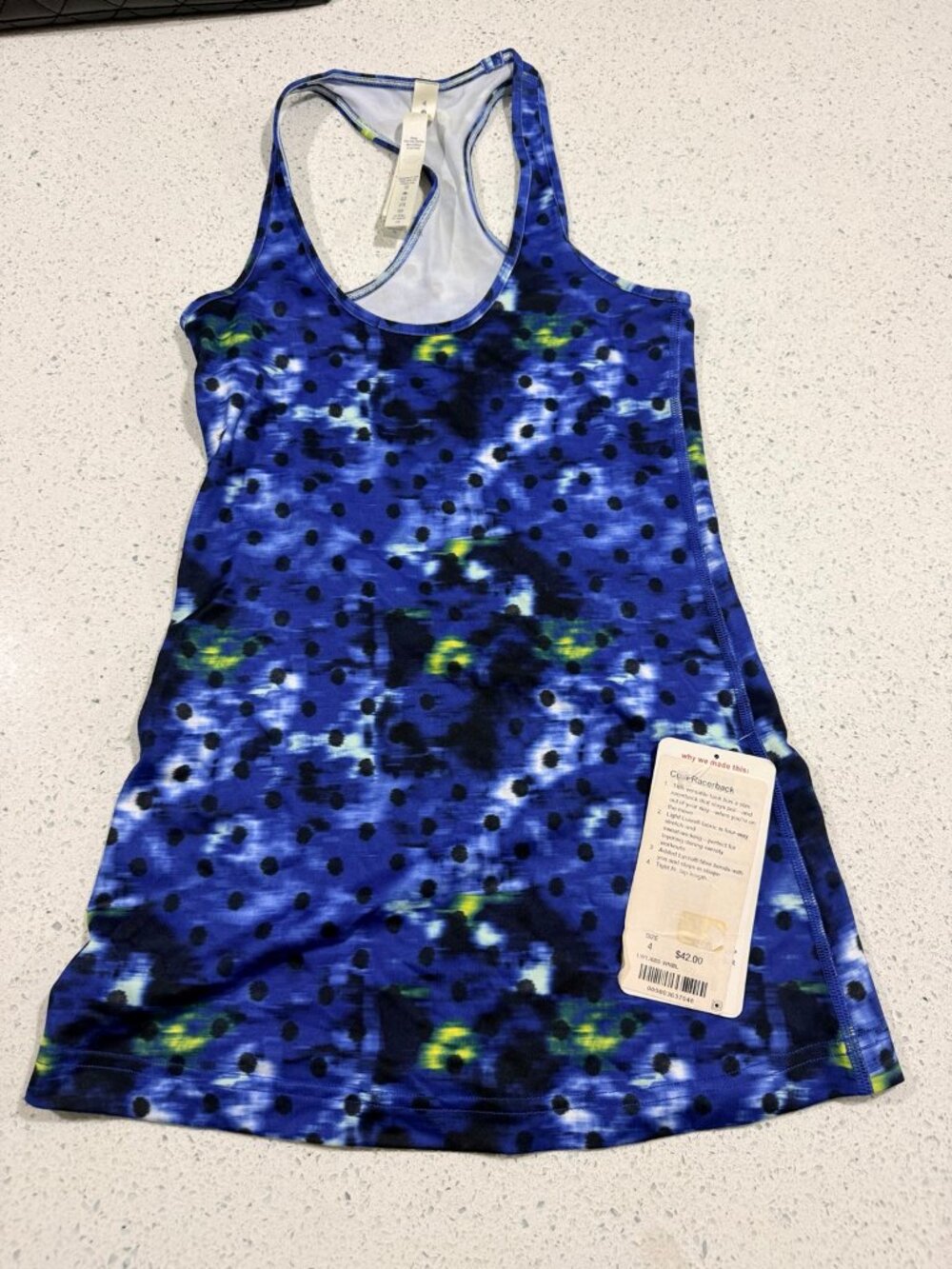 NWT lululemon Cool Racerback Tank Size 4 Blue Black Abstract Dot Print
